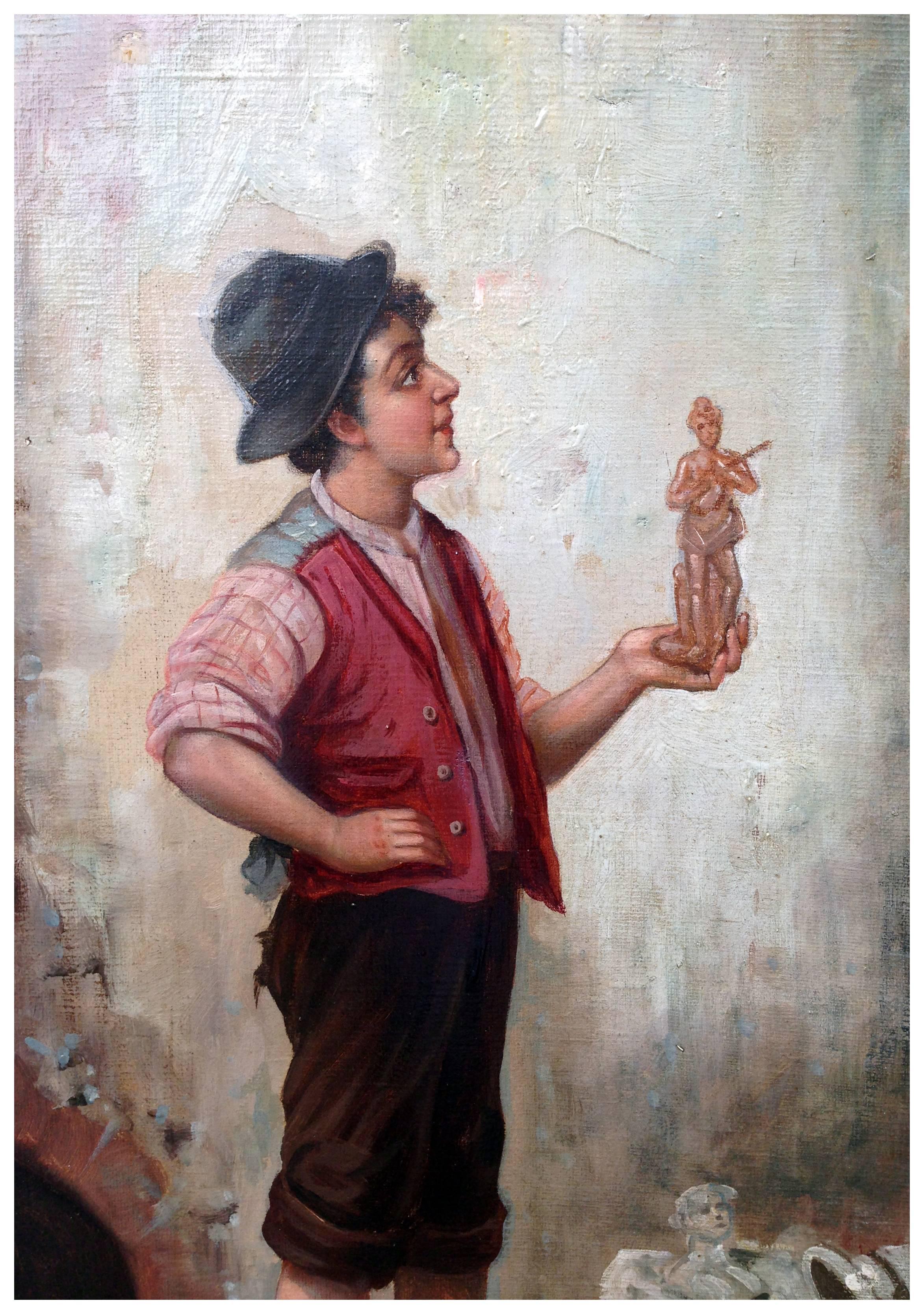 R. Habig Figurative Painting - Boy with Sculpture Figurative 