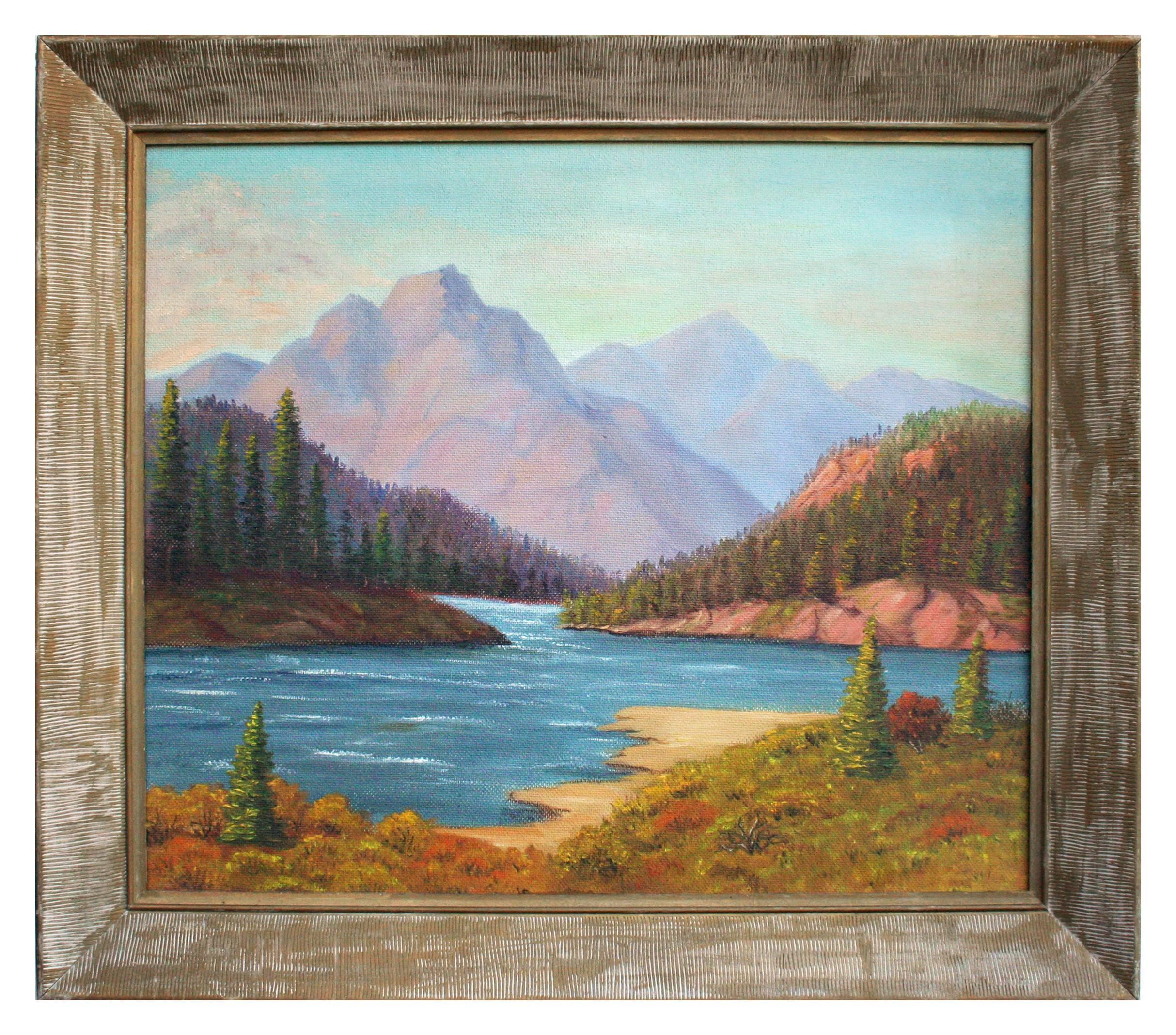 Unknown Landscape Painting – Kalifornien, Landschaft des Lakeside Mountain