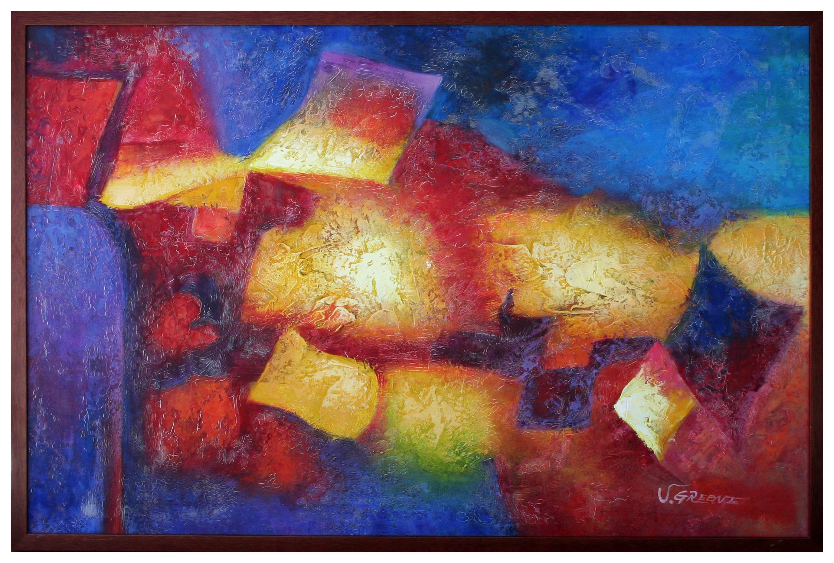 J. Greene Abstract Painting - Red and Blue Abstract - Original Oil On Canvas