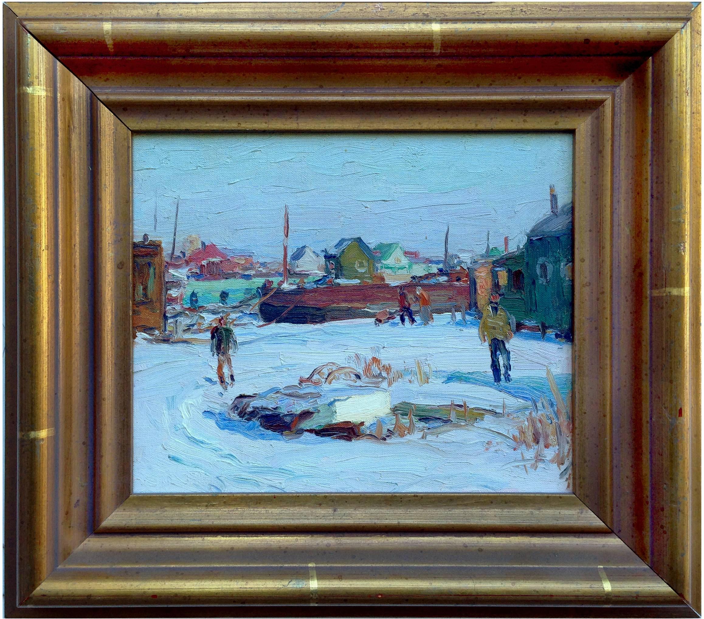George Renouard Figurative Painting - Winter Harbor, C. 1940