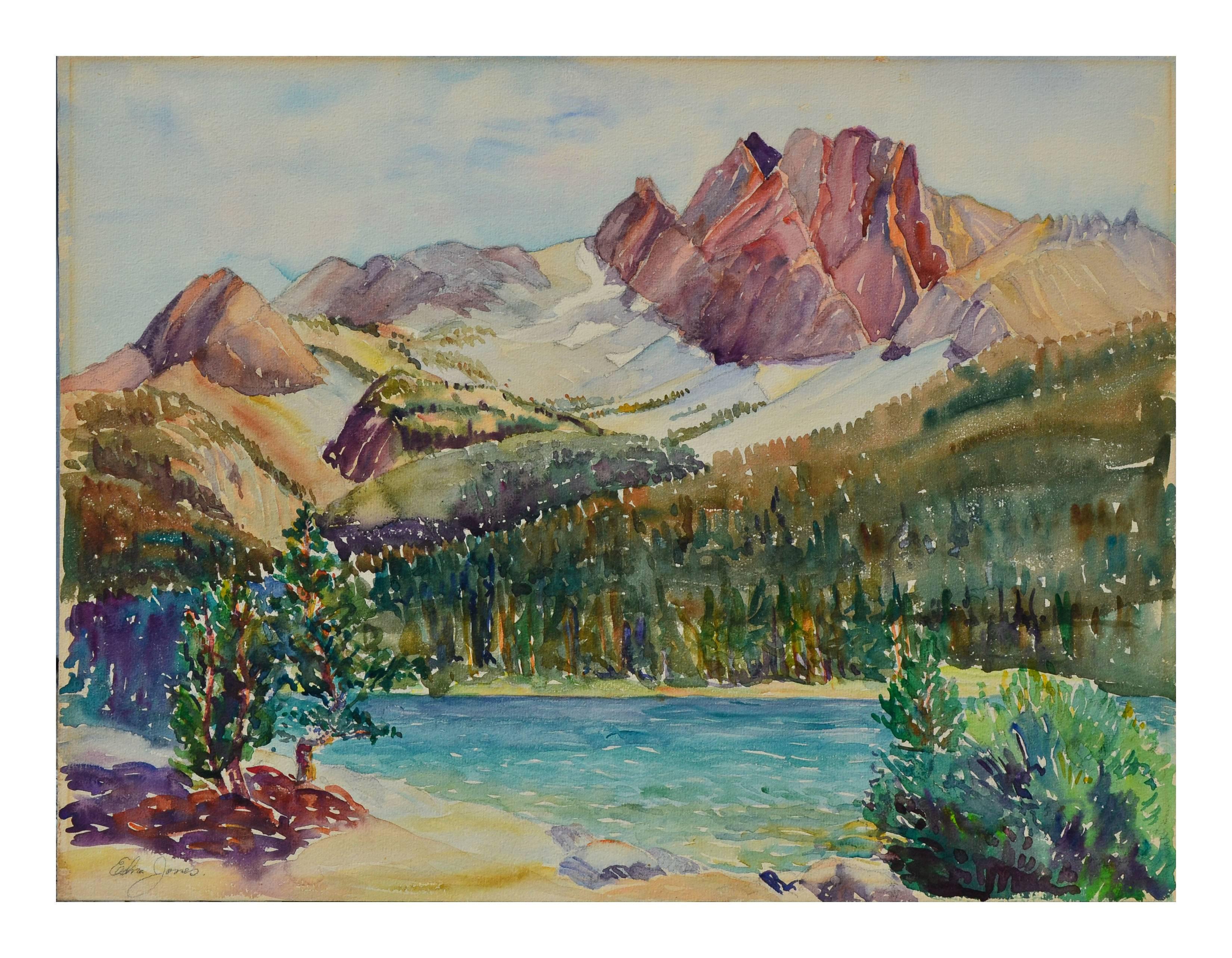  Edna A. Jones  Landscape Painting - Young Lake, Ragged Peaks Yosemite Landscape