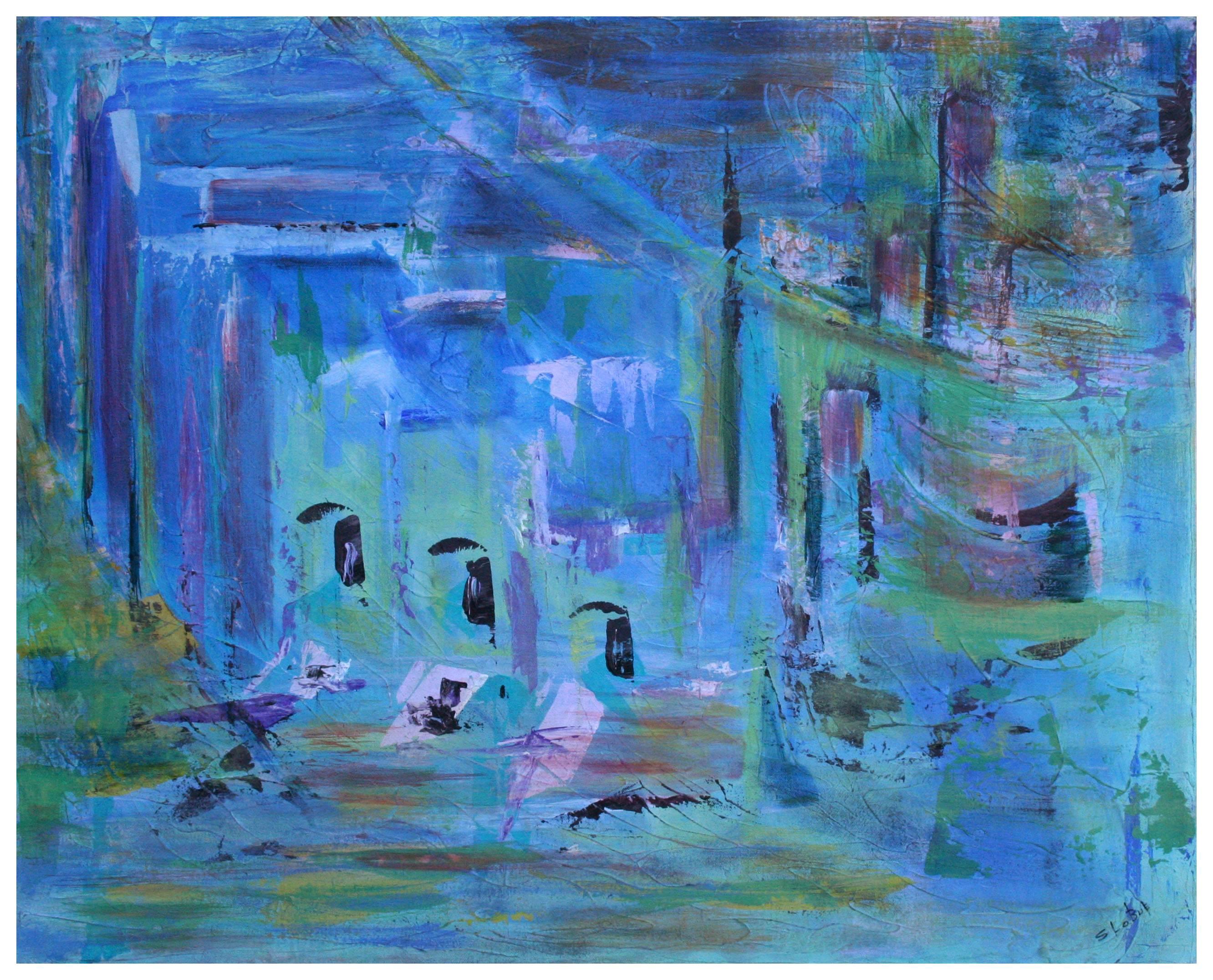 Sandra Marie Lobue-Erba Abstract Painting - Old Town Abstract