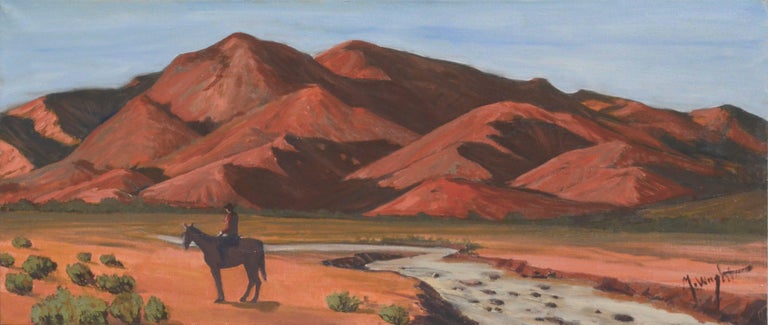 Mike Wright Landscape Painting - Desert Rider - Utah Mountain Figurative Landscape with Horse 