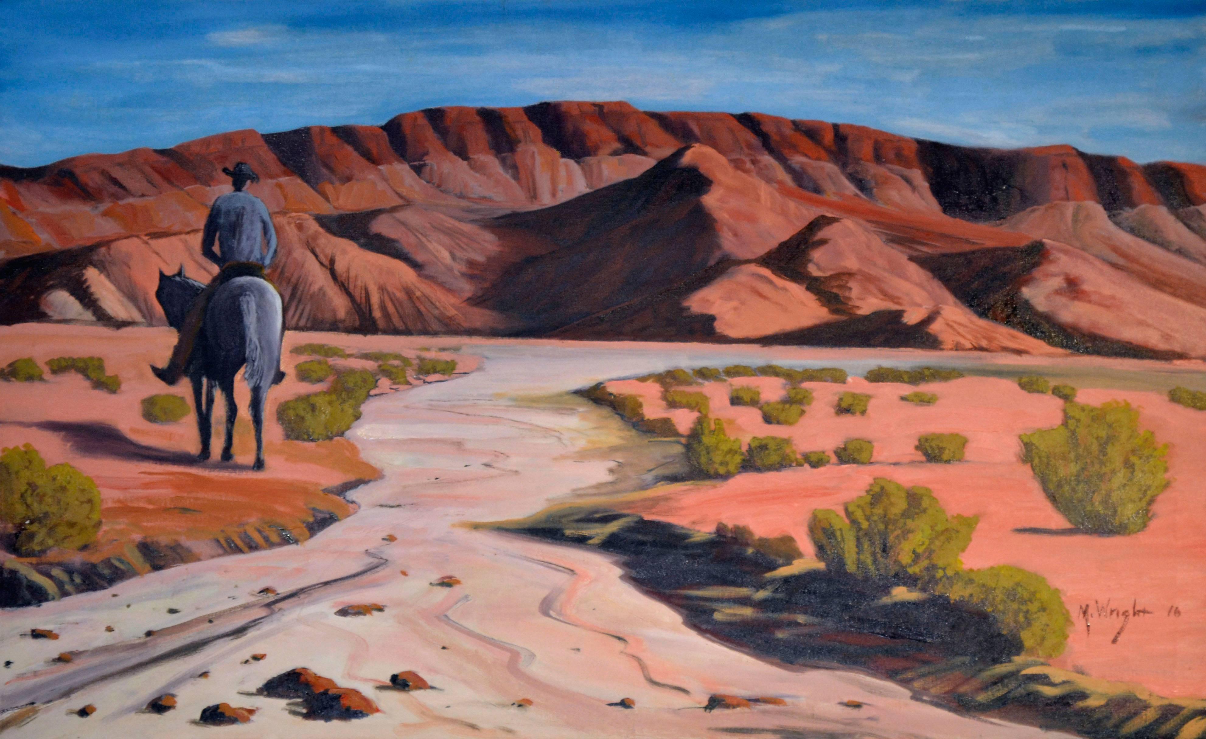 Mike Wright Figurative Painting - Desert Rider, Arizona Figurative Landscape 