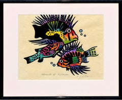 Vintage "Moments of Splendor" - Fauvist Fish Watercolor