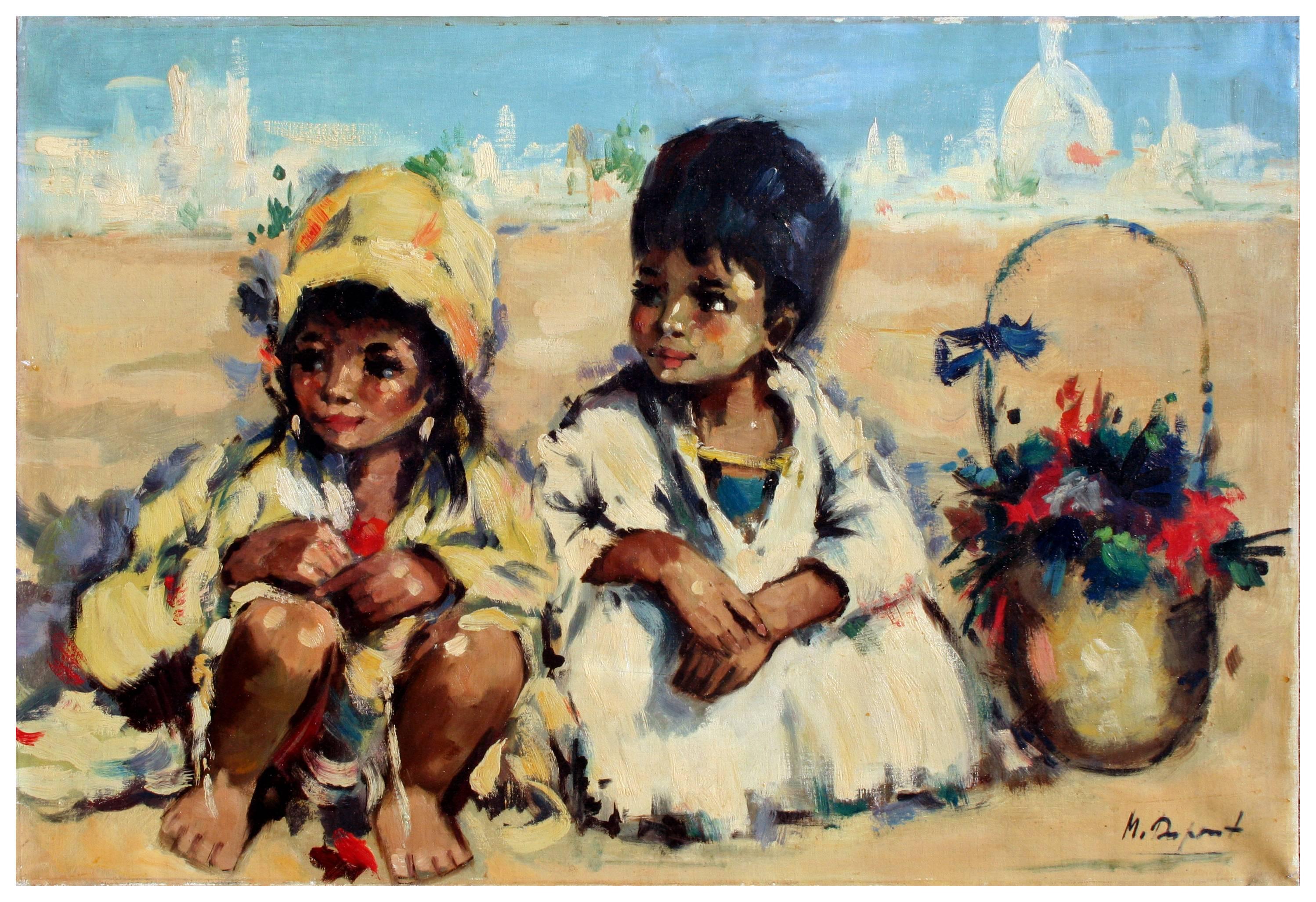 Maurice Dupont Figurative Painting - Flower Children, Morocco