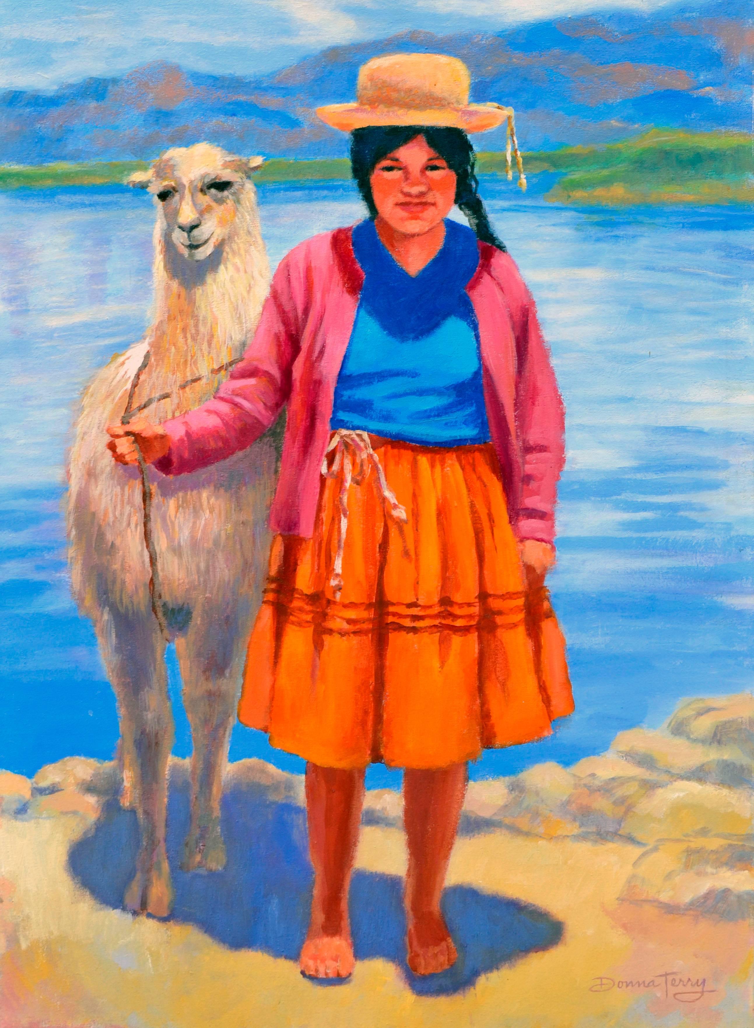 Girl with Llama - Figurative Landscape 