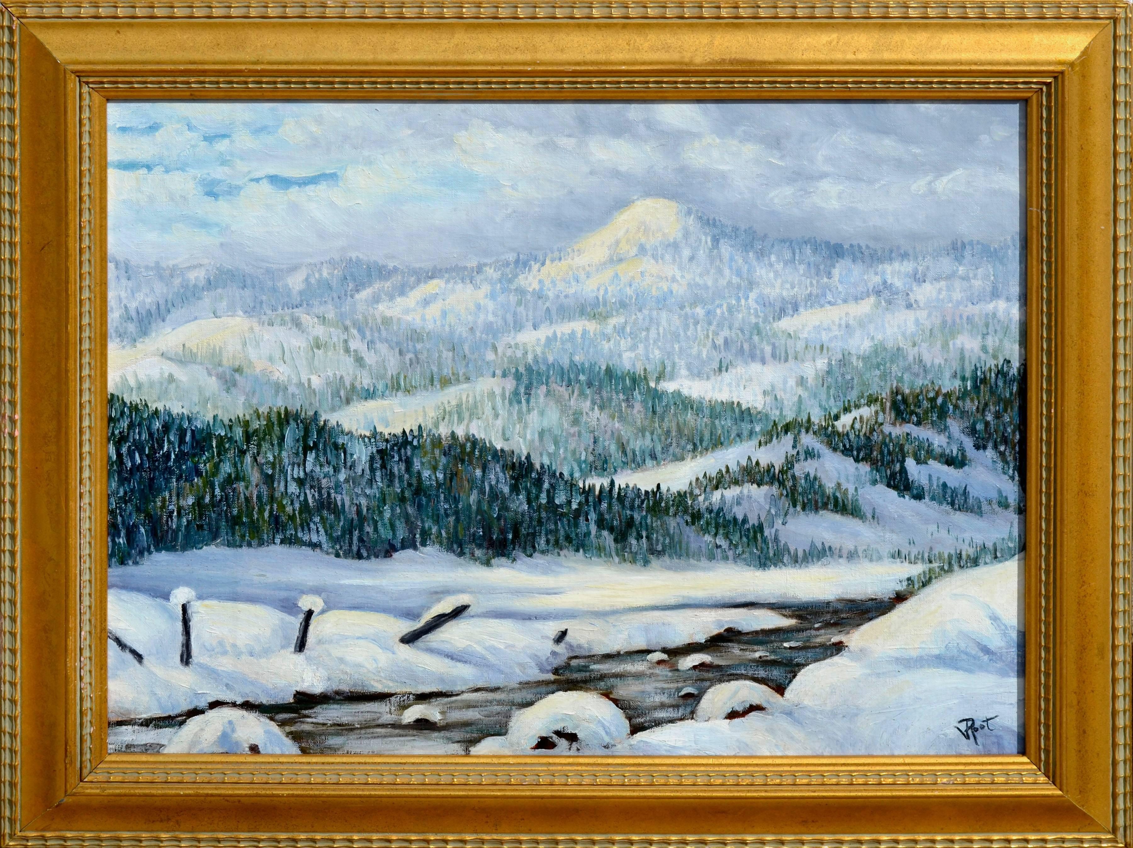 Esther Florence Violet King Root Landscape Painting - Mid Century Winter Landscape -- Meadows Valley Idaho
