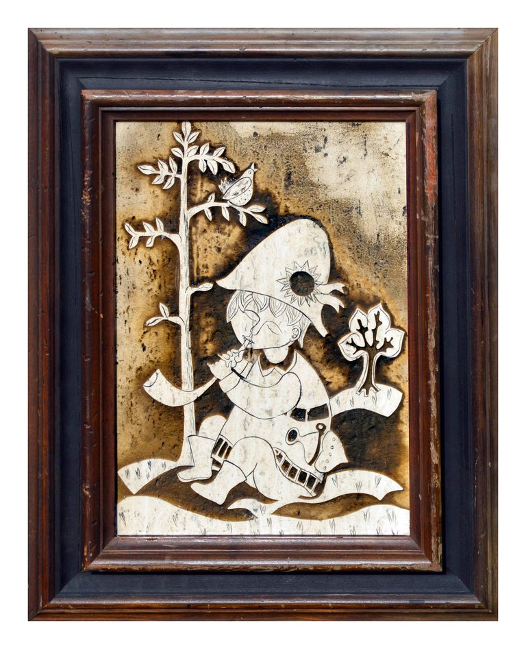 Rodney Winfield Carved Marble Flute Player, Painting For Sale at 1stdibs