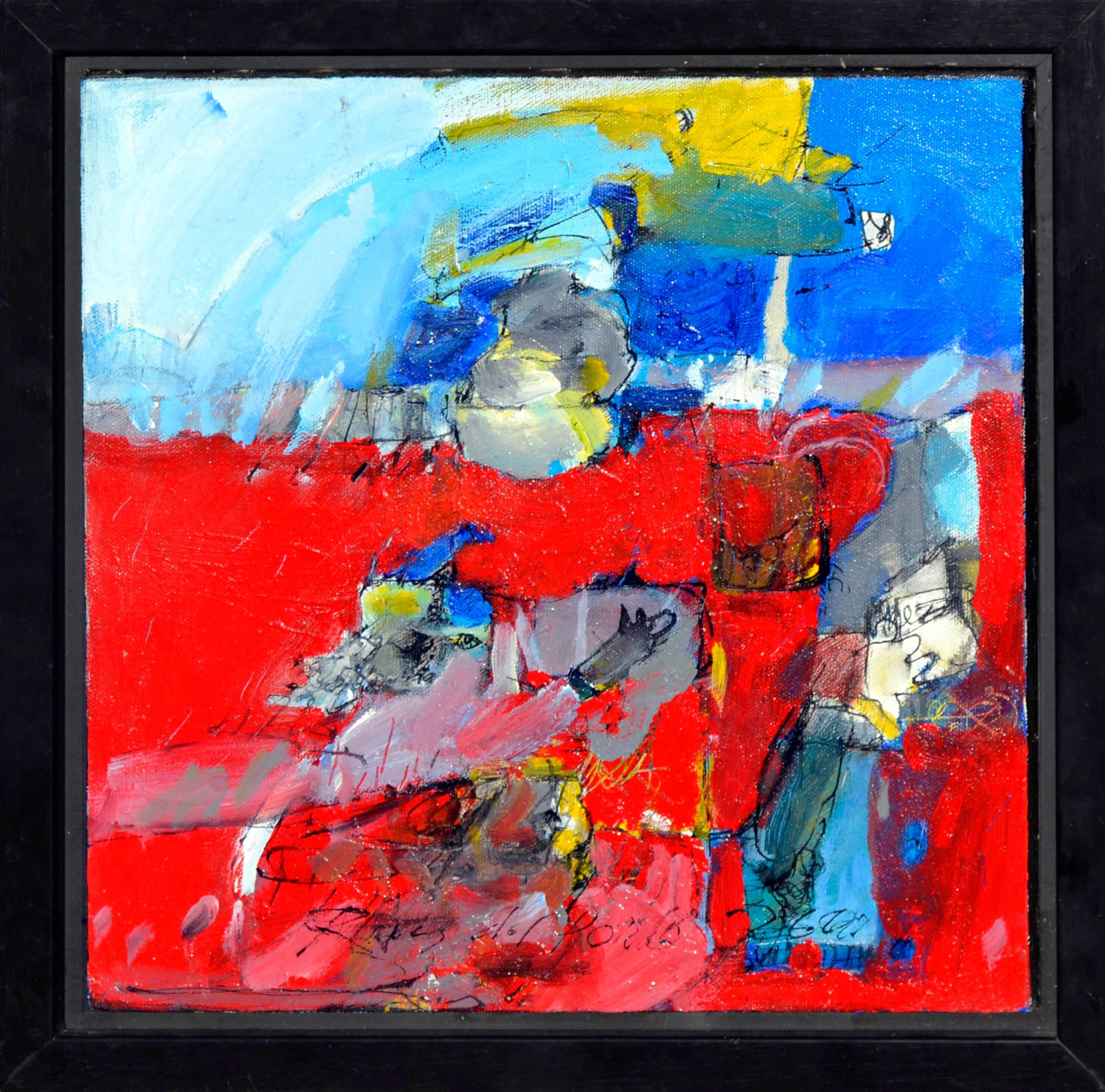 Francisco Ruiz del Porto Abstract Painting - Fetishes, Abstract in Red, Blue and Yellow