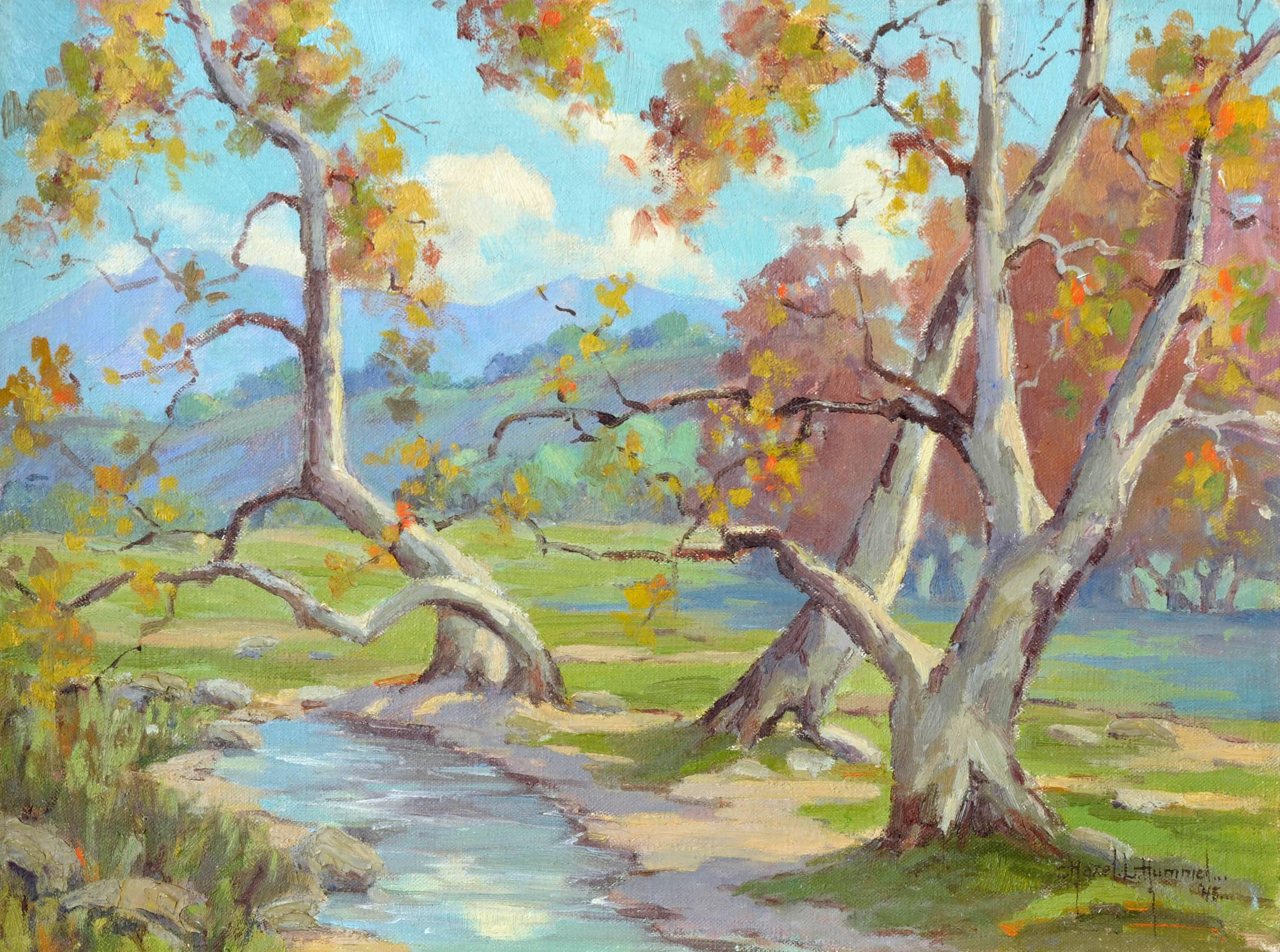 Hazel L. Hummel Landscape Painting - Spring Trees, Mid Century Landscape 