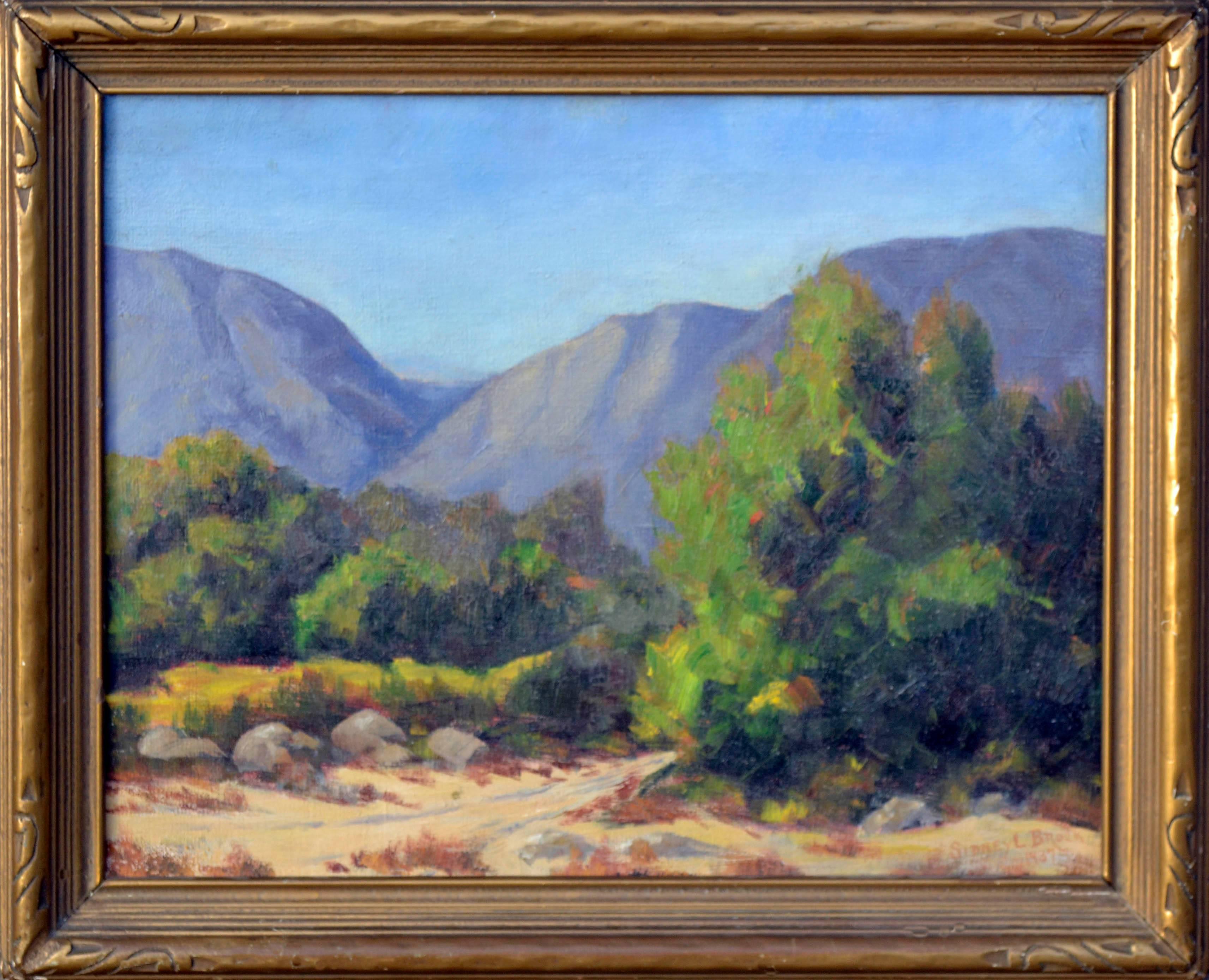 Sidney L. Brock Landscape Painting – California Mountain Trail-Landschaft aus den 1930er Jahren 