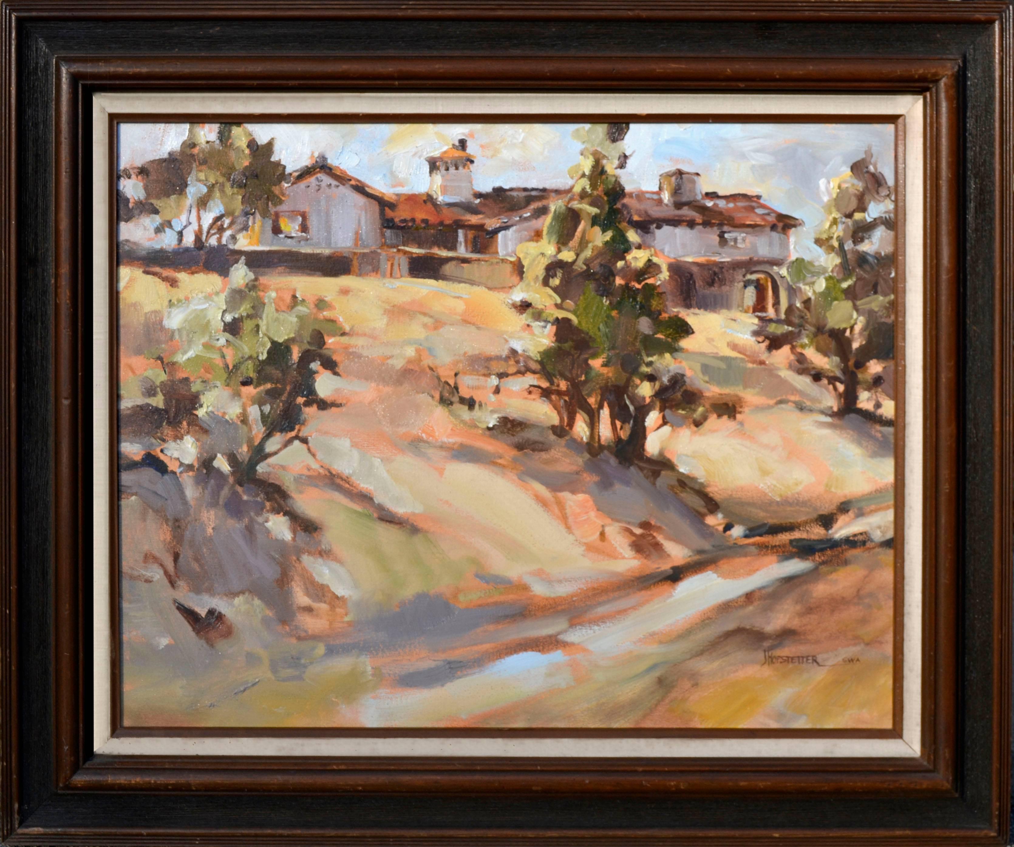 Jane R. Hofstetter Landscape Painting - Vintage San Juan Capistrano Mission Landscape 