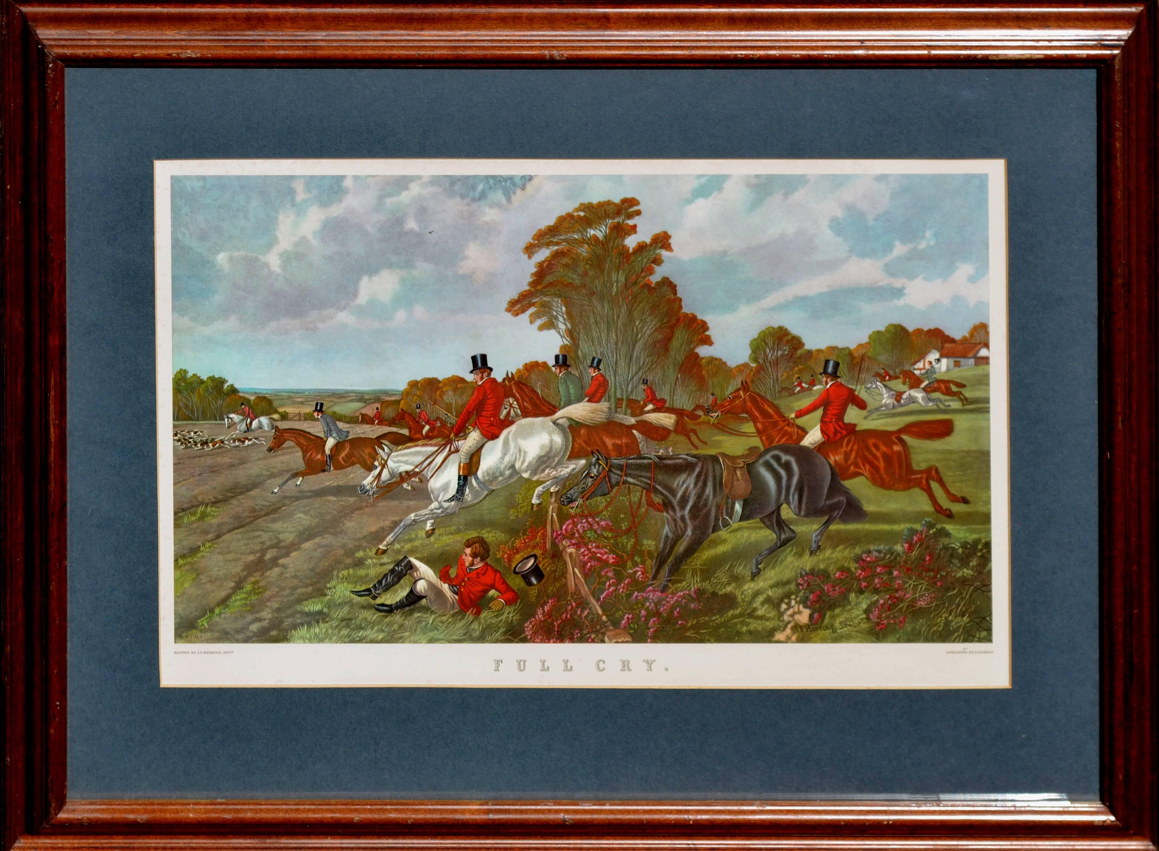 Animal Print di John Frederick Herring Sr. - "Full Cry" - Paesaggio figurativo di caccia al cavallo di metà secolo