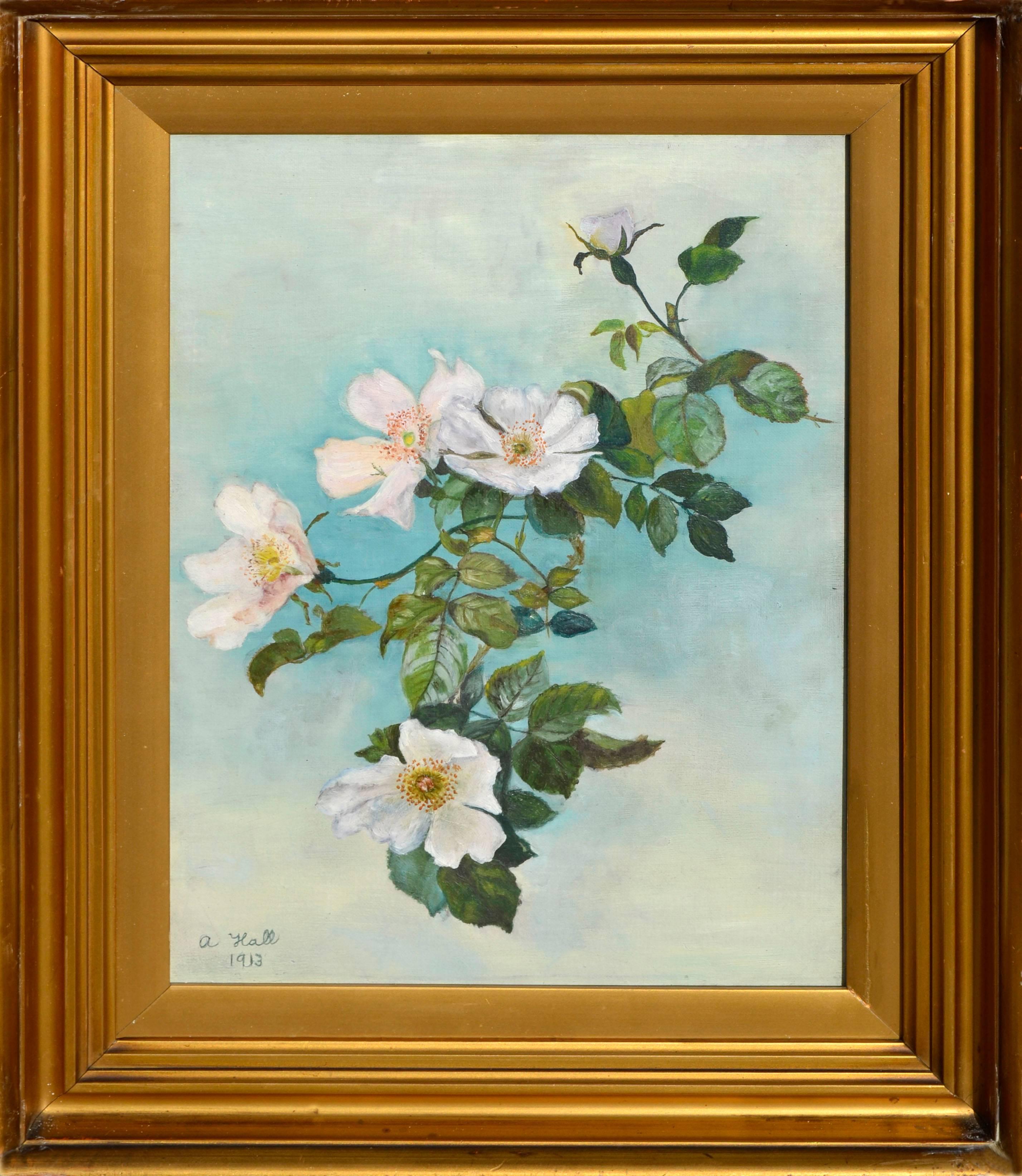 A. Hall Still-Life Painting - Early 20th Century Still Life of Sally Holmes Roses