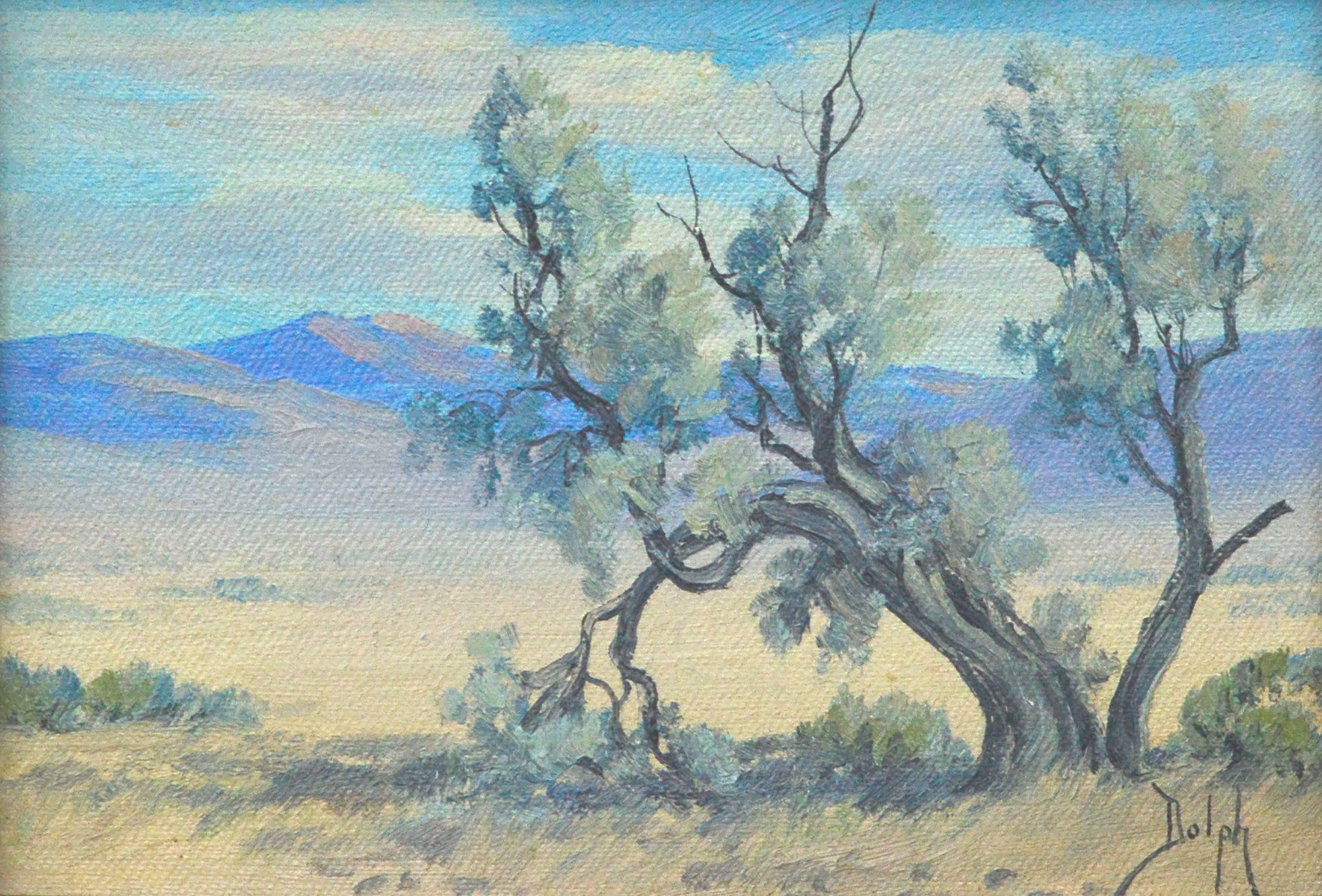 Mid Century Palm Springs Smoke Tree Desert Landscape  - Painting by Marie Dorothy Dolph