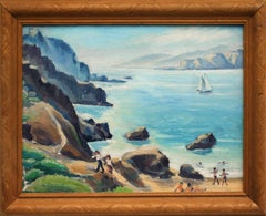 Mid Century Beach Day San Francisco Bay - Figurative Landscape 
