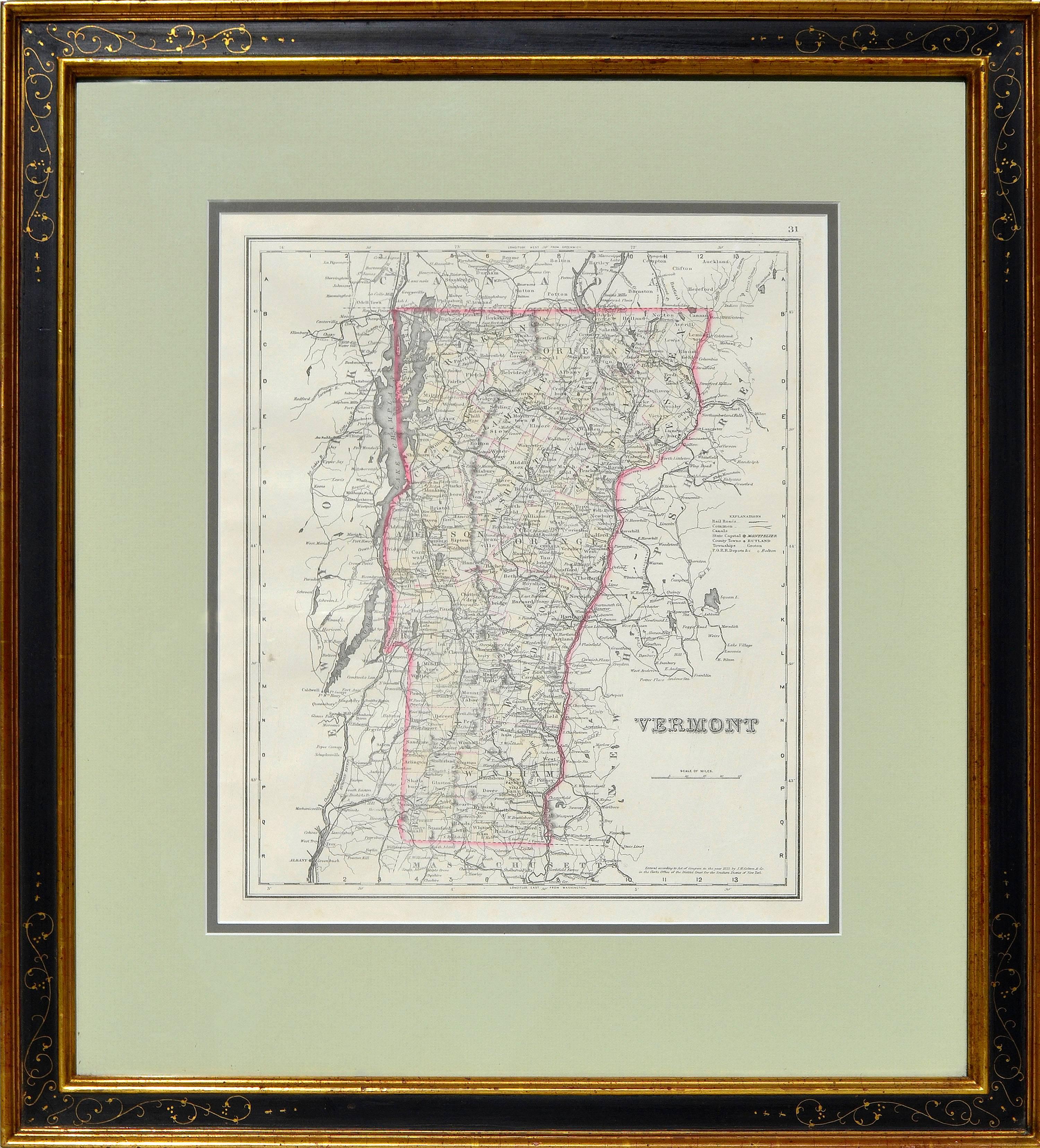 J.H. Colton & Company Landscape Print - Antique Map of Vermont