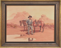 The Warning - Mid Century Western Cowboy Figurative Landscape 