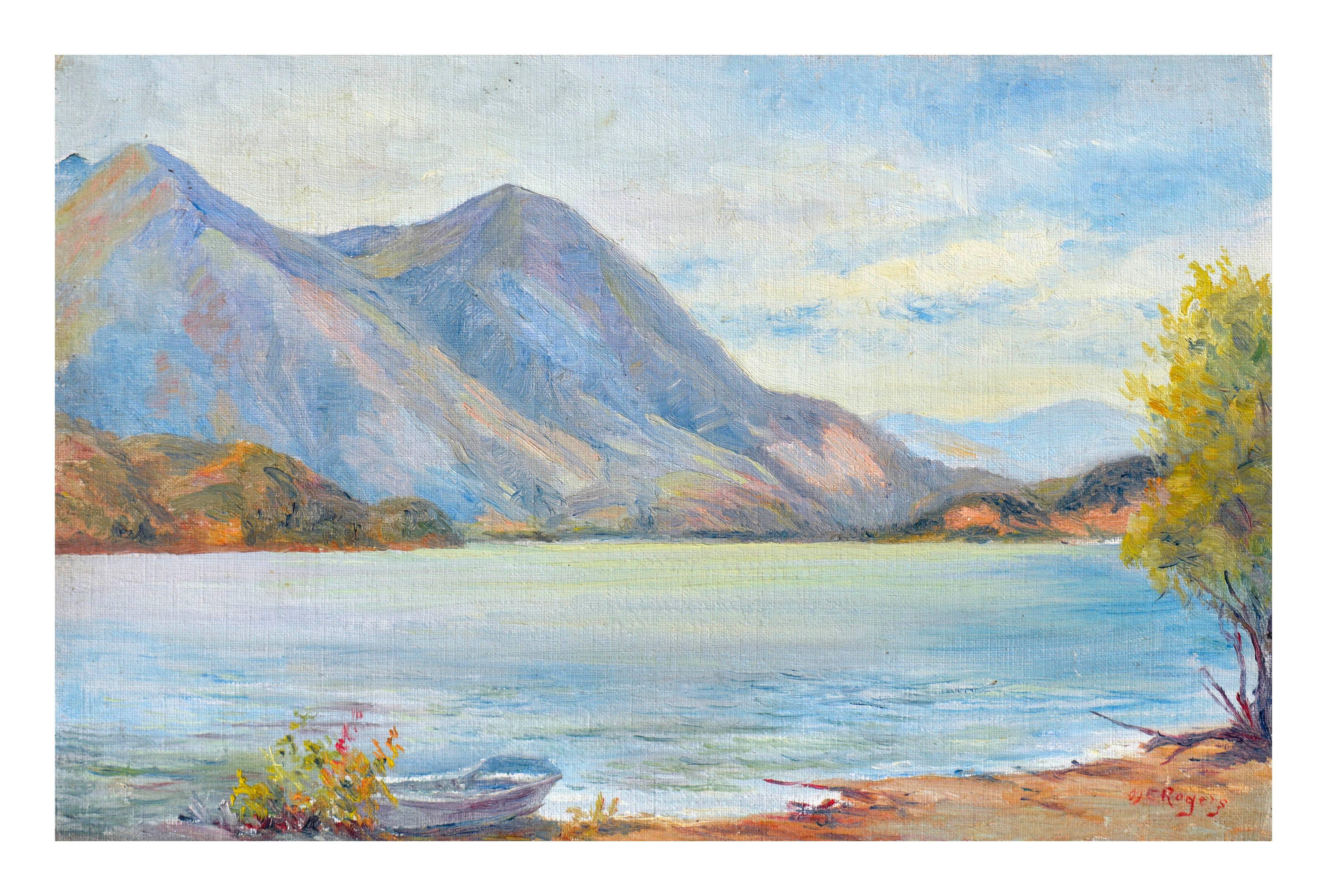 Margaret E. Rogers Landscape Painting – Konocti, Klarer See – kalifornische Landschaft aus der Mitte des Jahrhunderts