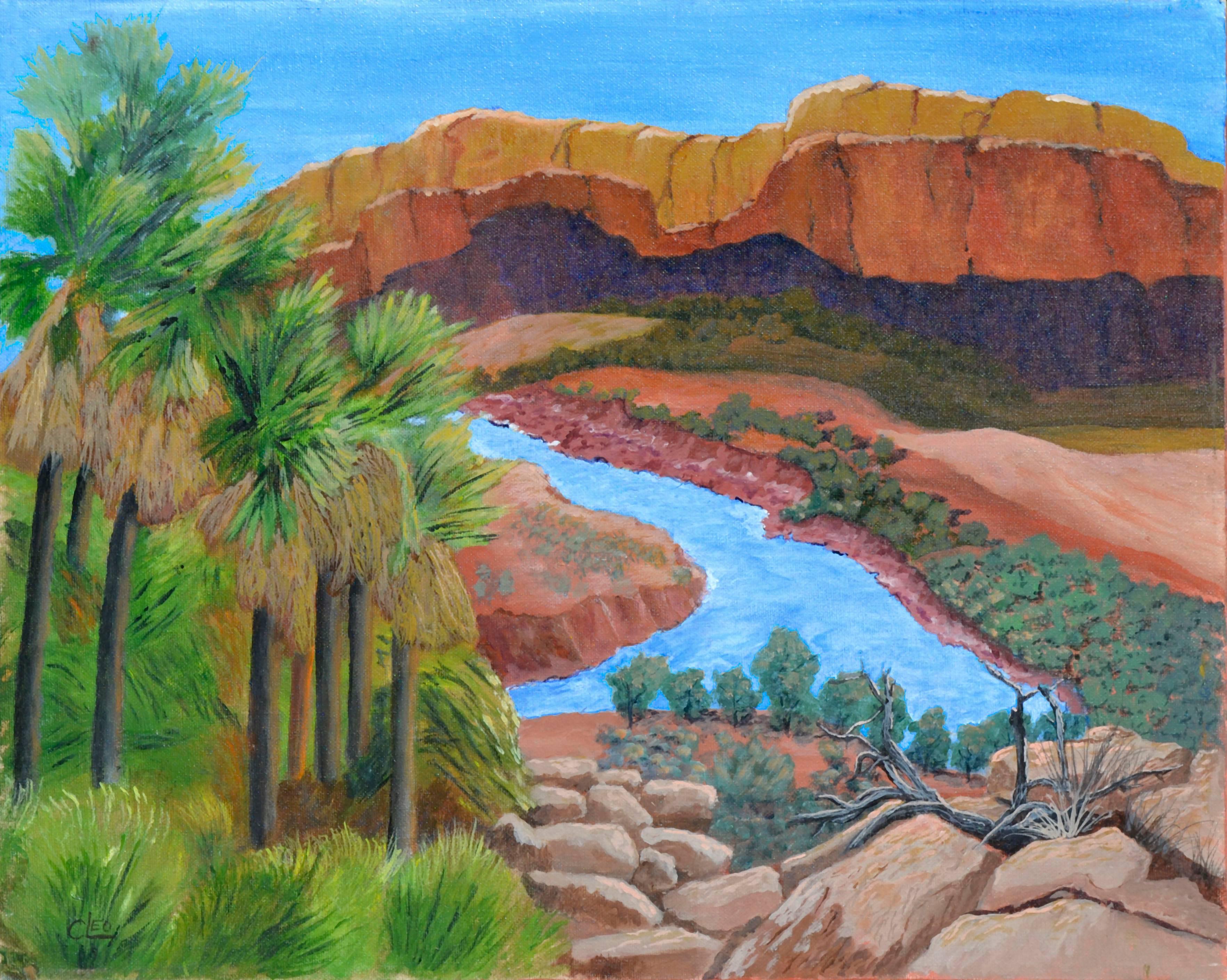 Landscape Painting Clementine Cote - Canyon et rivière - Paysage du désert 