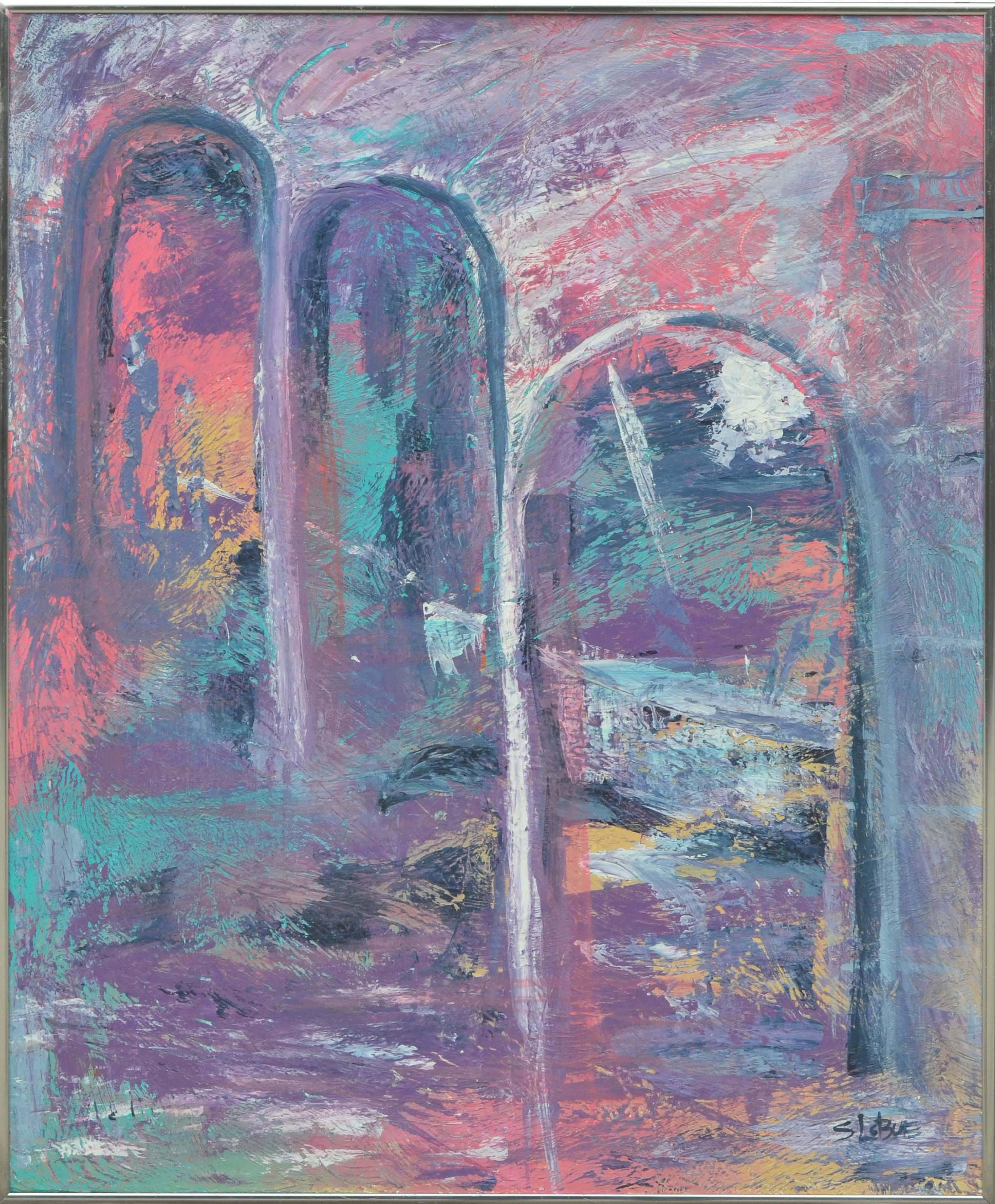 Sandra LoBue Erba Abstract Painting - Vintage Abstract Expressionist Landscape -- Roman Aqueducts 