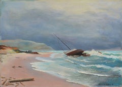 Vintage Wreck of the Samoa Off Point Reyes - Mid Century Figurative Seascape 