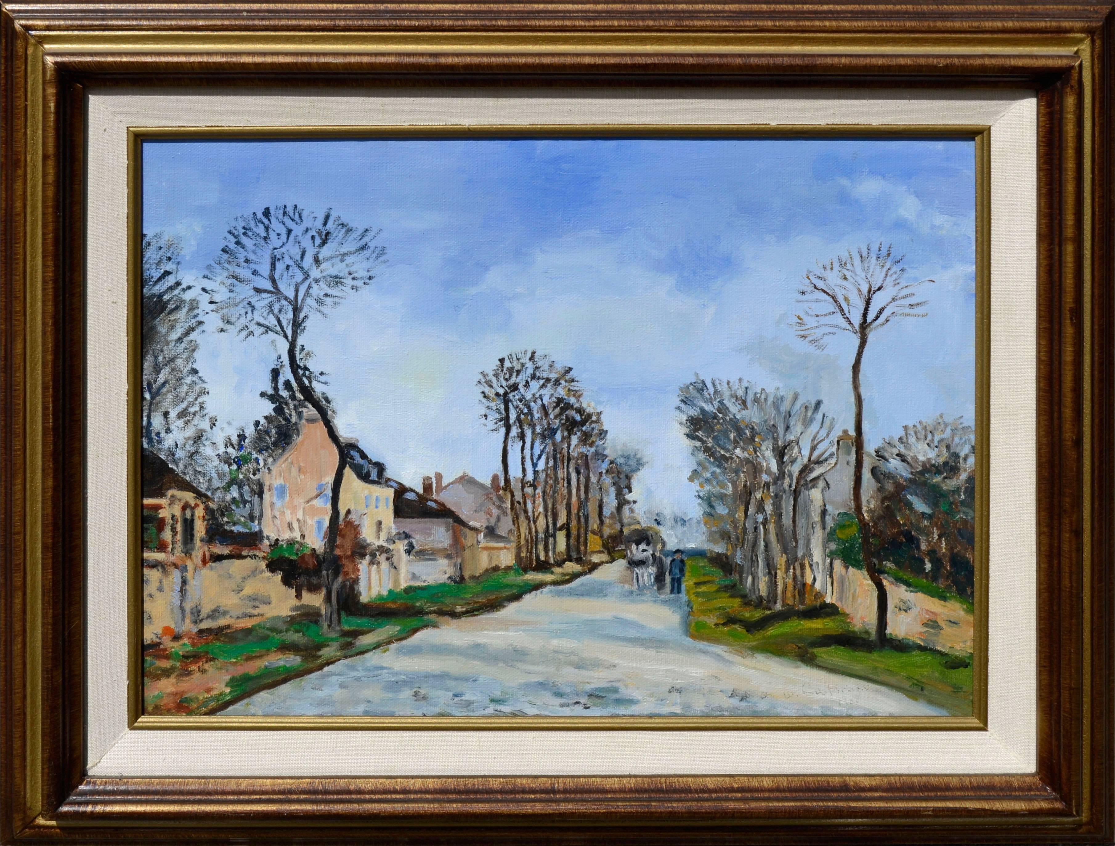 Gustafson Landscape Painting - Vintage Figurative Landscape Road Through the Village