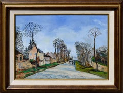 Vintage Figurative Landscape Road Through the Village