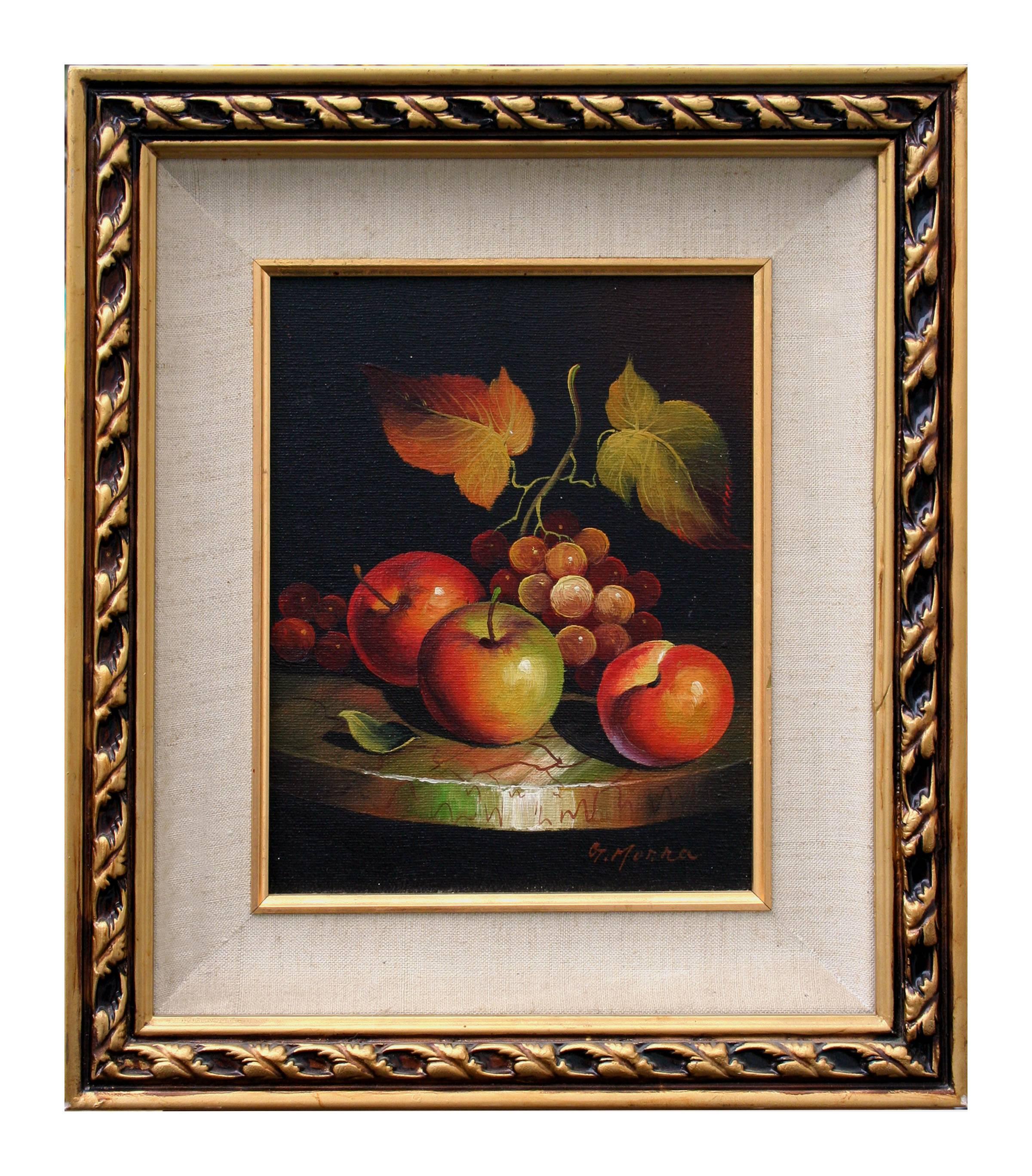 Unknown Interior Painting - Mid Century Autumnal Grapevine and Apple Still Life