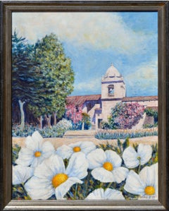 Vintage Carmel Mission Landscape with Flowers 