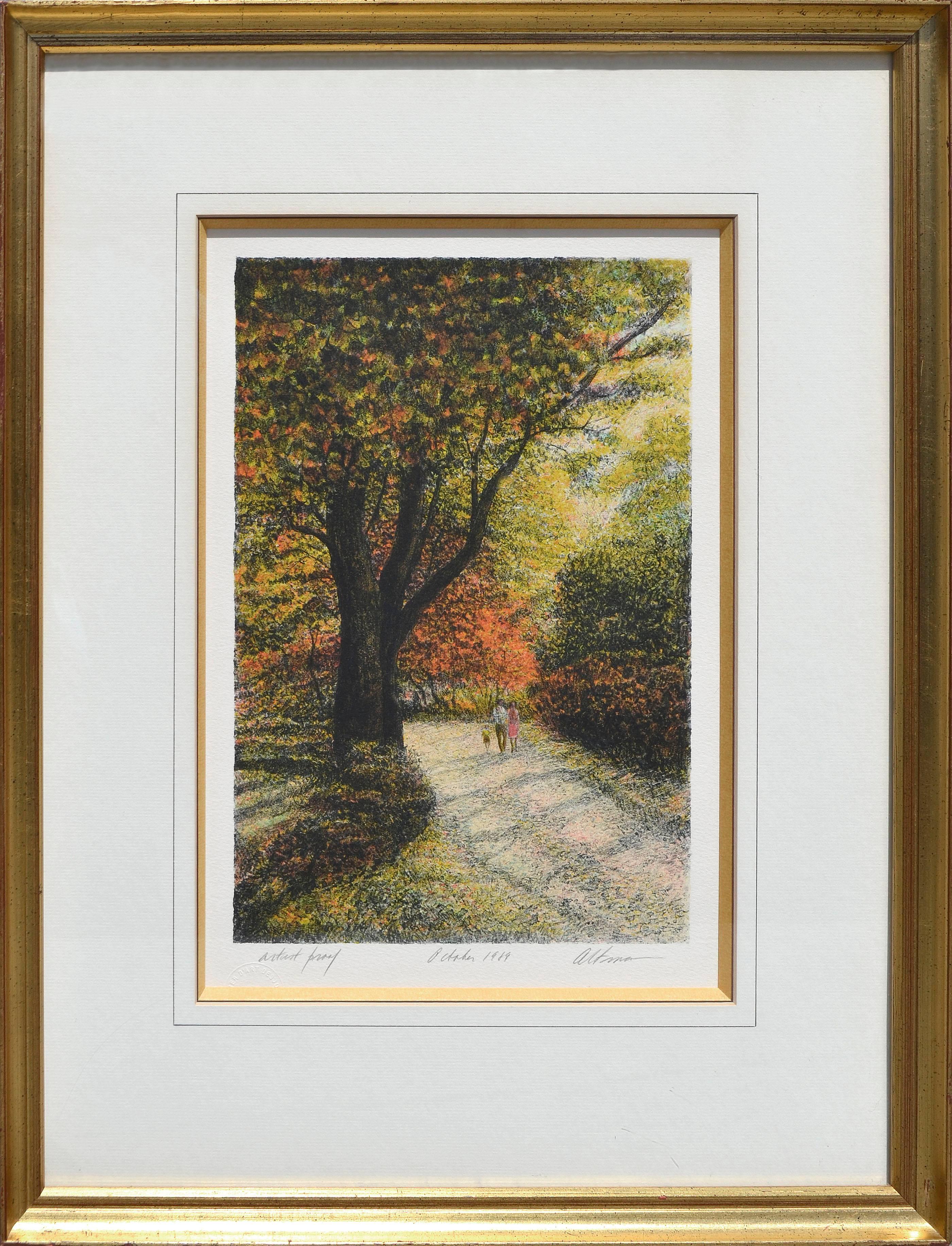 Harold Altman Figurative Print - Central Park in the Fall