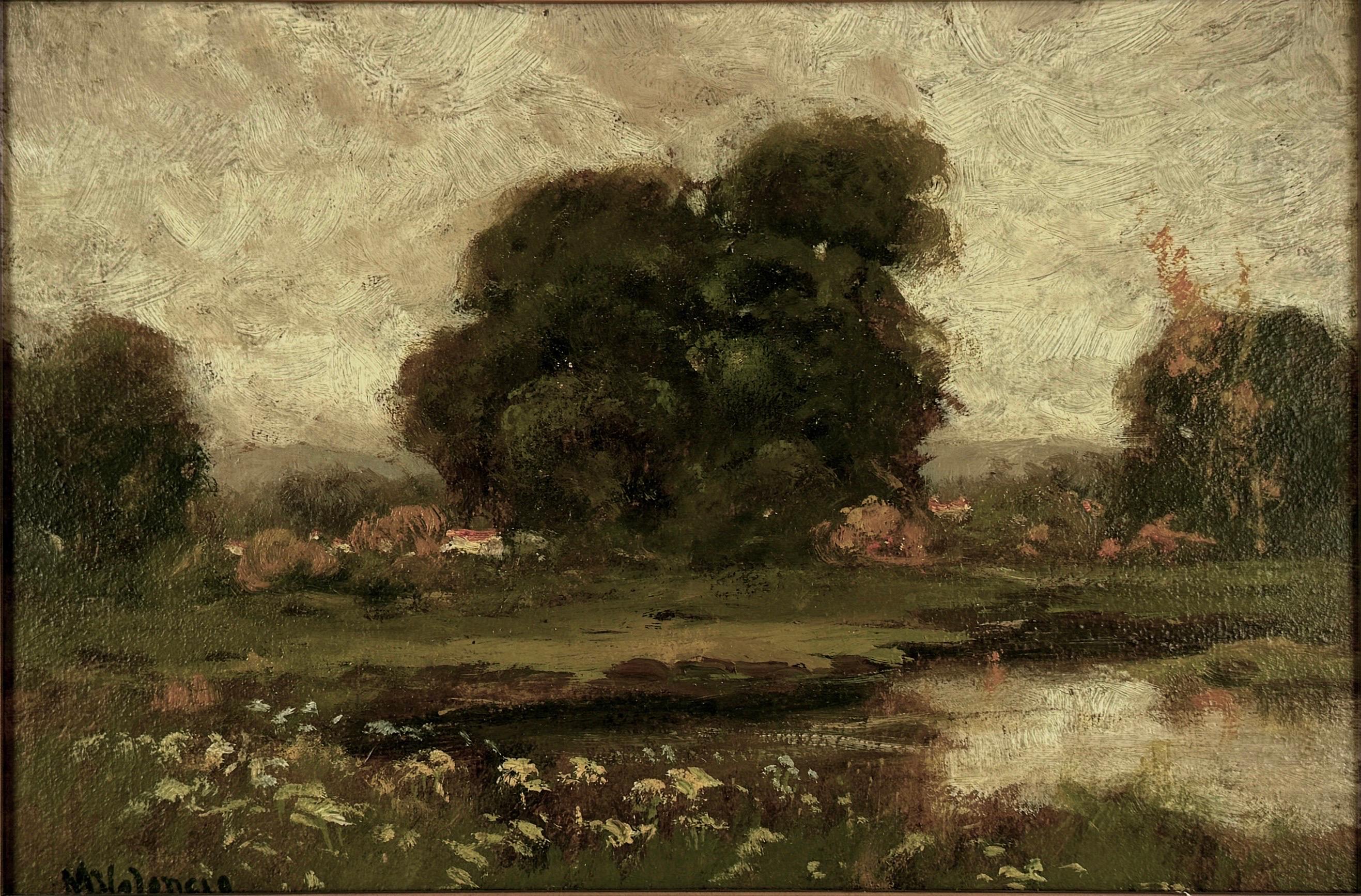 Marin County Meadows and Pond with Oak Trees by Manuel Valencia Tonalist Pioneer For Sale 2