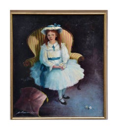 Vintage Portrait of a Girl in Blue Dress 