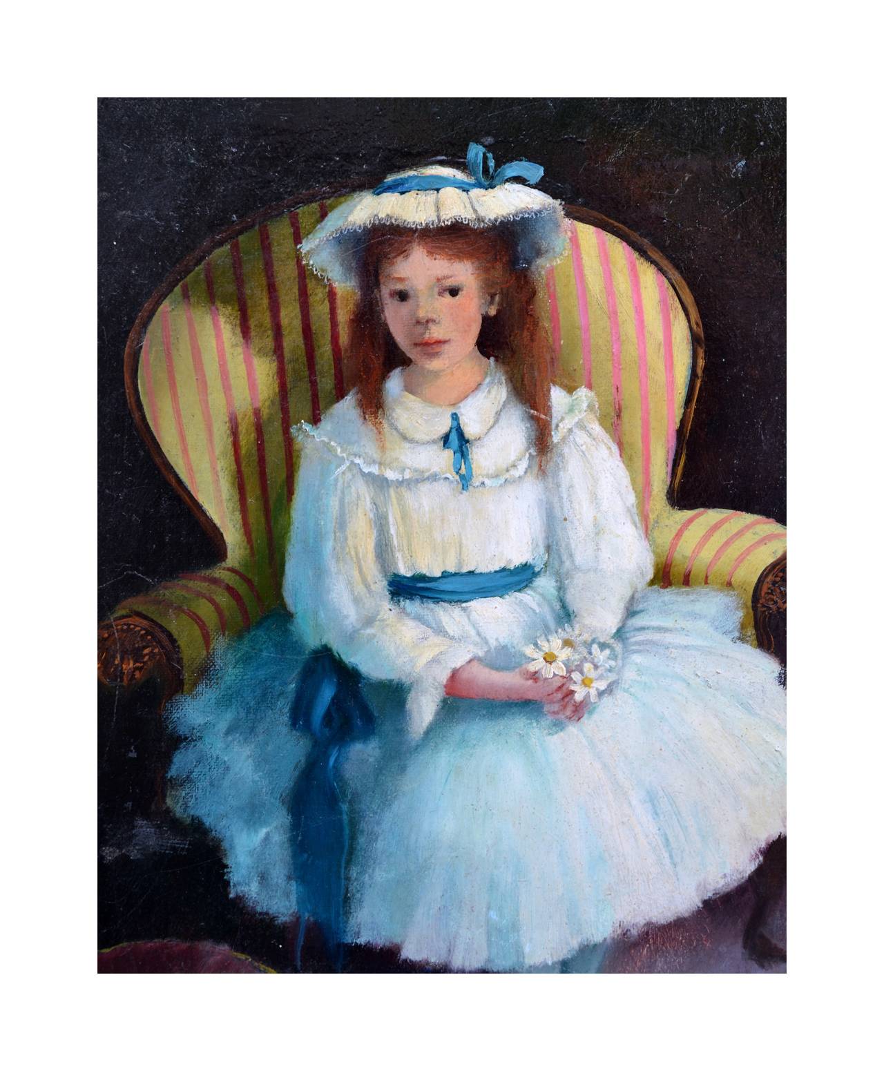 Portrait of a Girl in Blue Dress  - Painting by Jan Hanson Travis