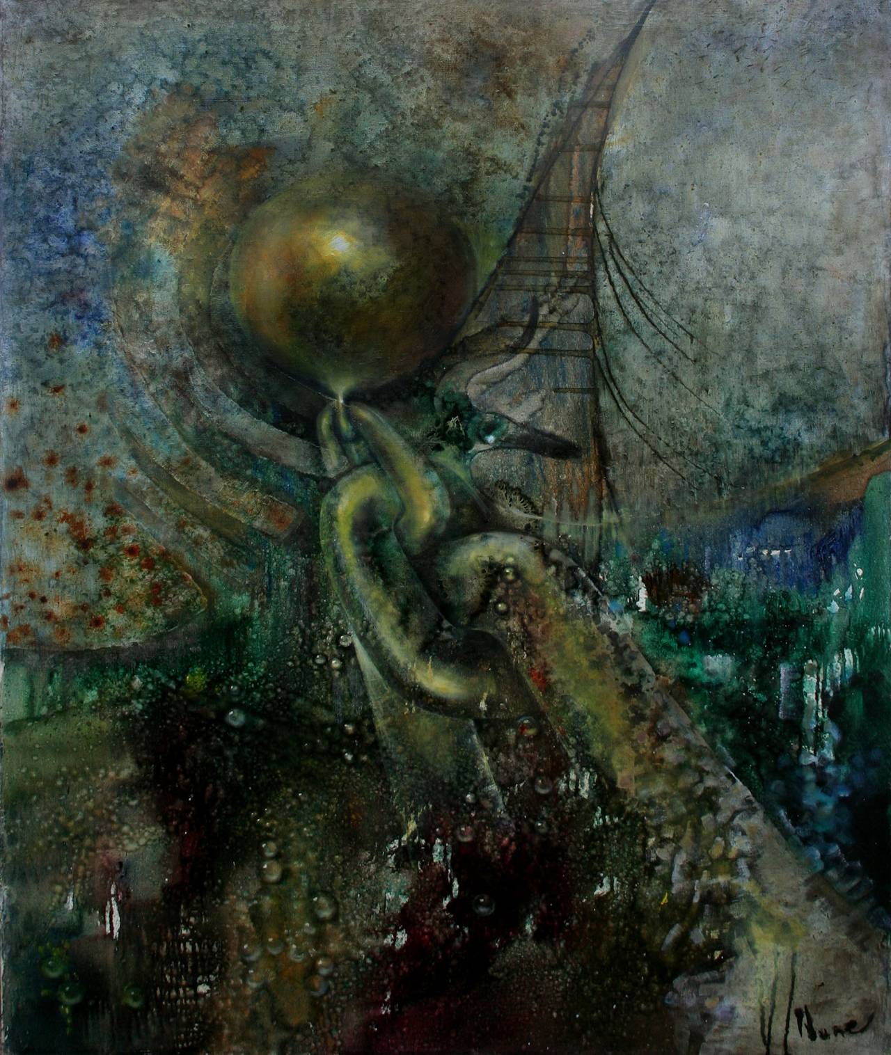 Nune Asatryan Abstract Painting - "Future" Symbolist Ship Anchor Abstract 