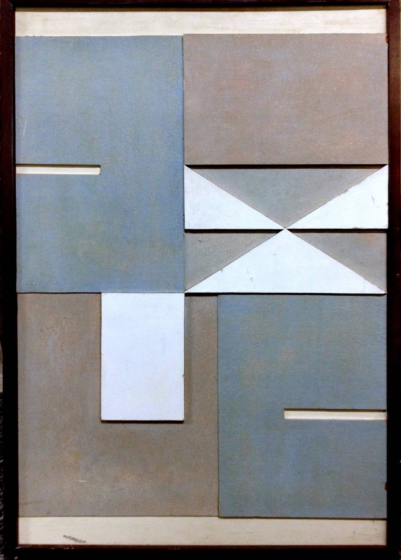 Abstraktes Ölgemälde auf geformtem Masonit von Rolf Wagner (1909-2003). Nach dem Zweiten Weltkrieg ging Wagner nach Stuttgart, wo er sich mit dem Surrealismus auseinandersetzte und auch von Paul Klee beeinflusst wurde; später wandte er sich der