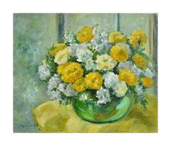 White and Yellow Roses in Vase