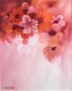 Vintage Hibiscus Flowers, Large-Scale Floral Abstract in Pink & Orange 