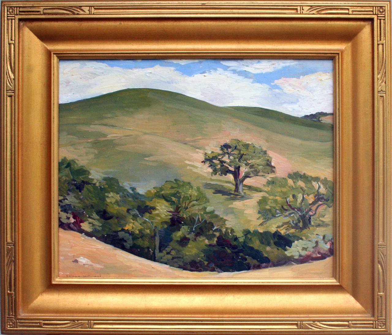 Mireille Piazzoni Wood Landscape Painting - "Ranch Hills", Carmel Valley California Landscape