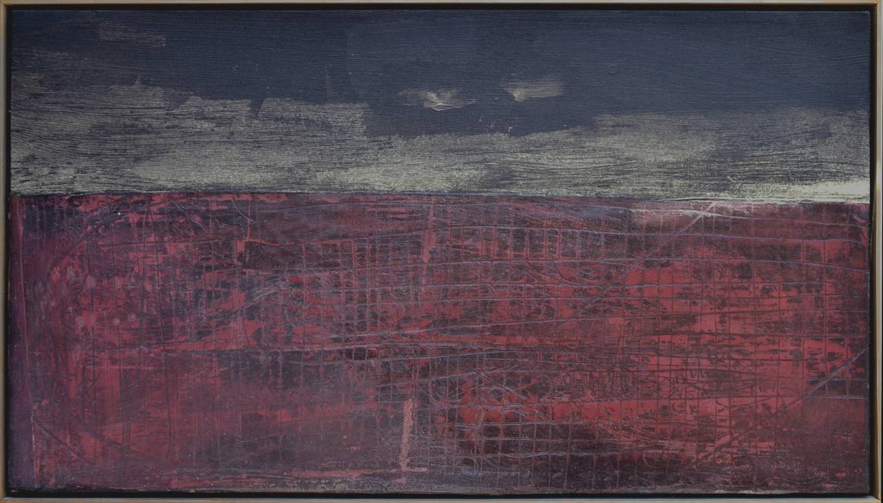 Sasha Rogers Abstract Painting – Rotes Meer, Zwei Monde Abstrakt