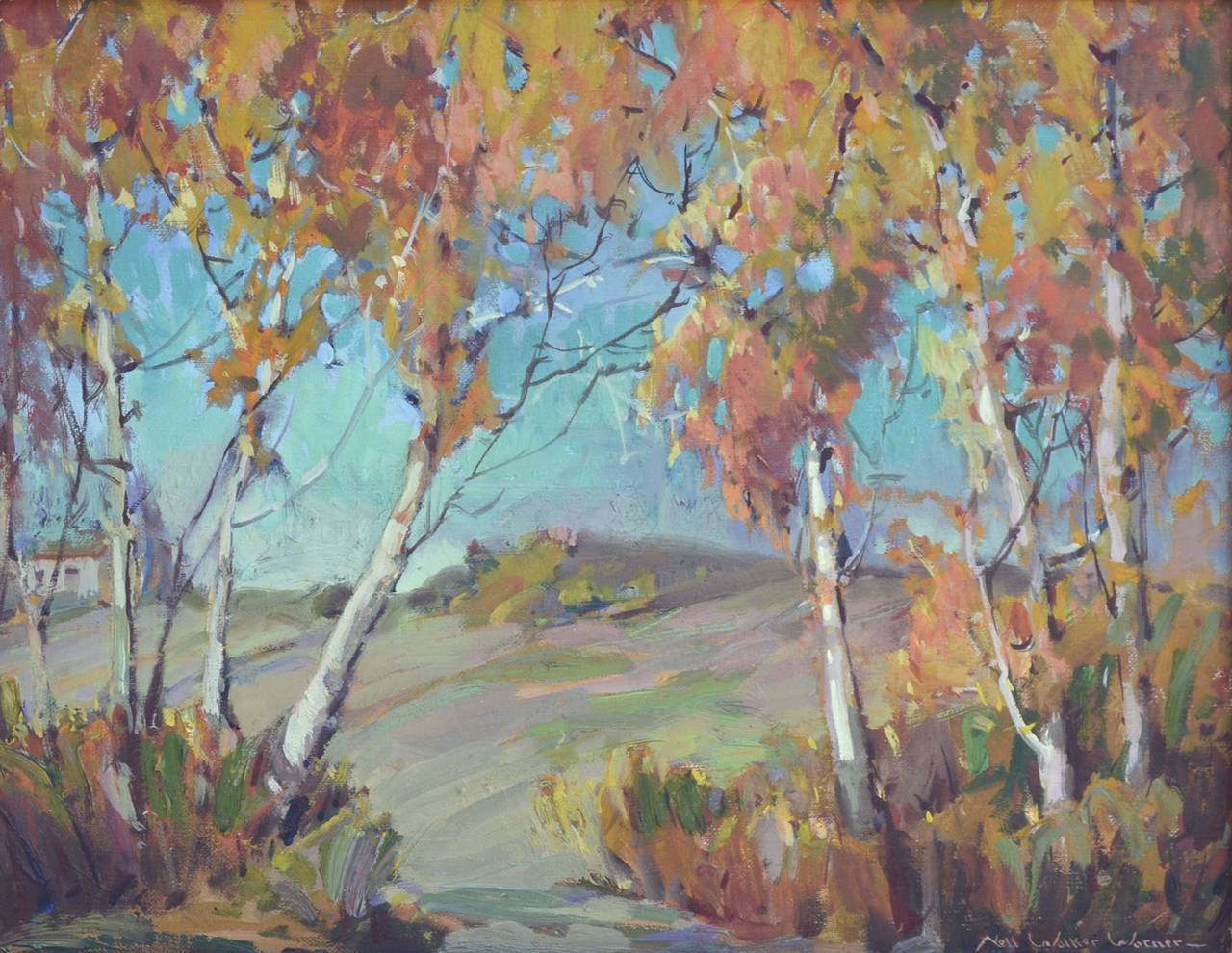 Mid Century Sycamore Canyon, Carmel Valley Landscape with Trees - Painting by Nell Walker Warner