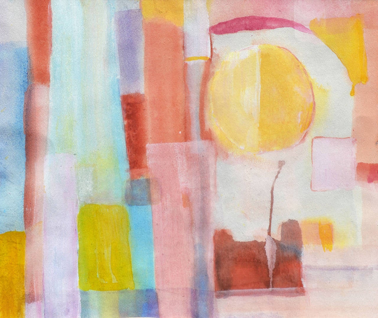 Mae Franzen Abstract Drawing - Mid Century Abstract Watercolor -- "Slightly Out of Focus"