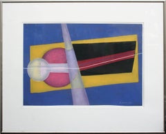 Modern Geometric Abstract in Primary Colors with Pink, Vintage Pastel Drawing