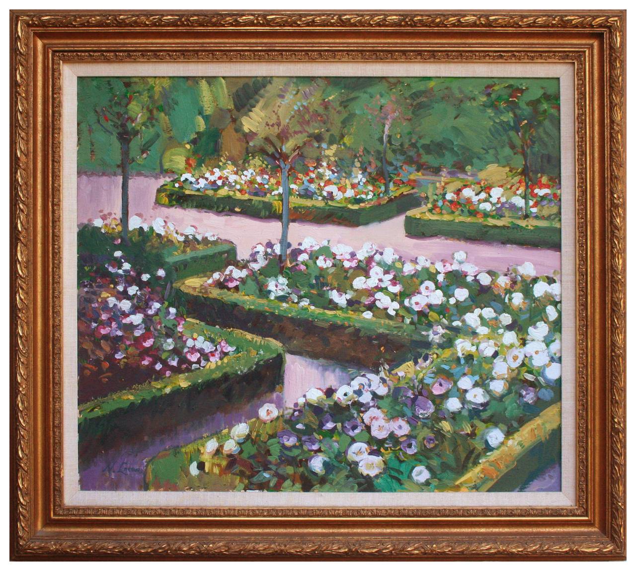 Nicole Laceur Landscape Painting - Vintage Parterre Garden Landscape