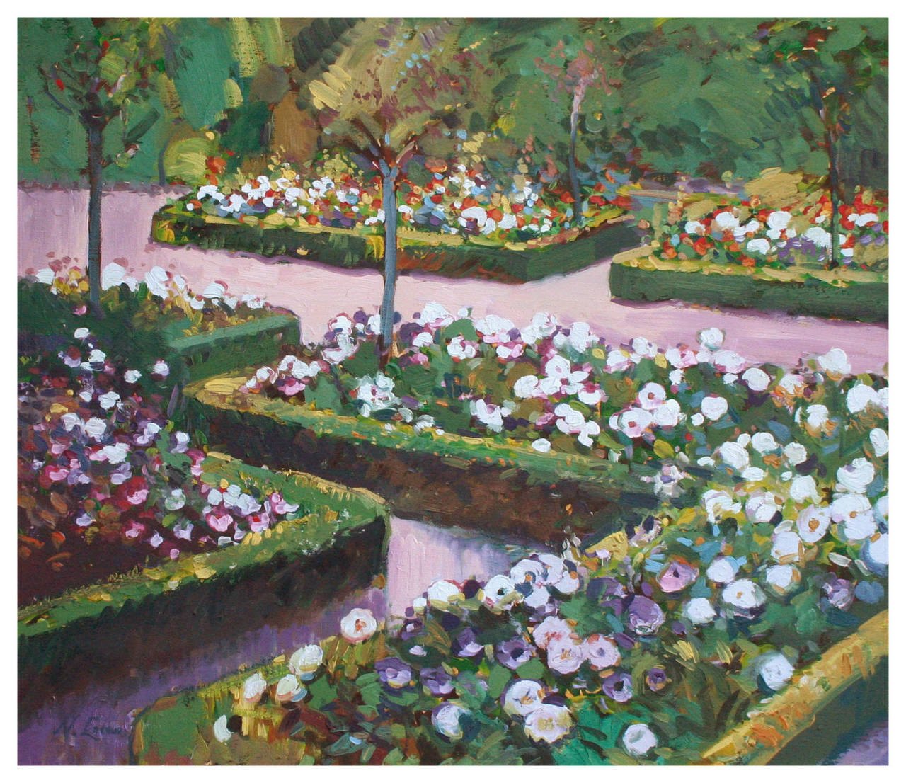 Vintage Parterre Garden Landscape - Painting by Nicole Laceur