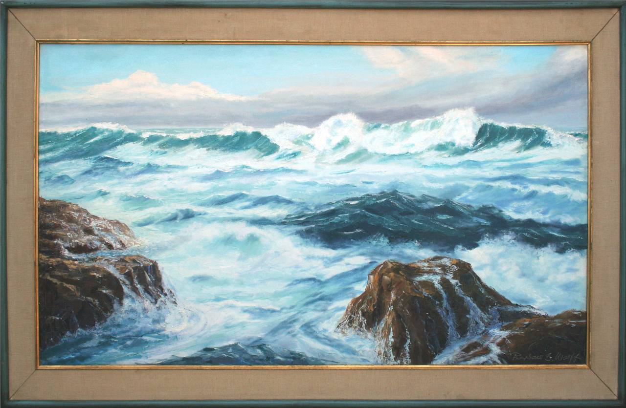 Raphael G. Wolff Landscape Painting - Deep Surf, Laguna Beach - Mid Century Seascape 