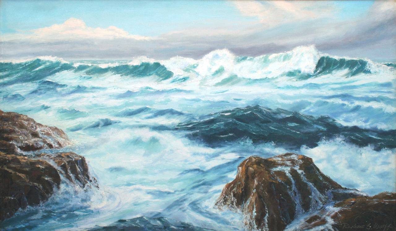 Deep Surf, Laguna Beach - Mid Century Seascape  - Painting by Raphael G. Wolff