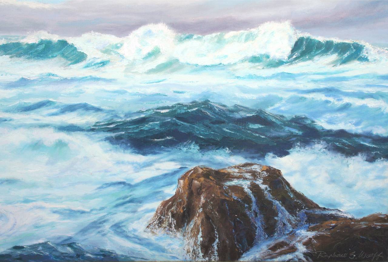 Deep Surf, Laguna Beach - Paisaje marino de mediados de siglo - Painting Impresionista de Raphael G. Wolff