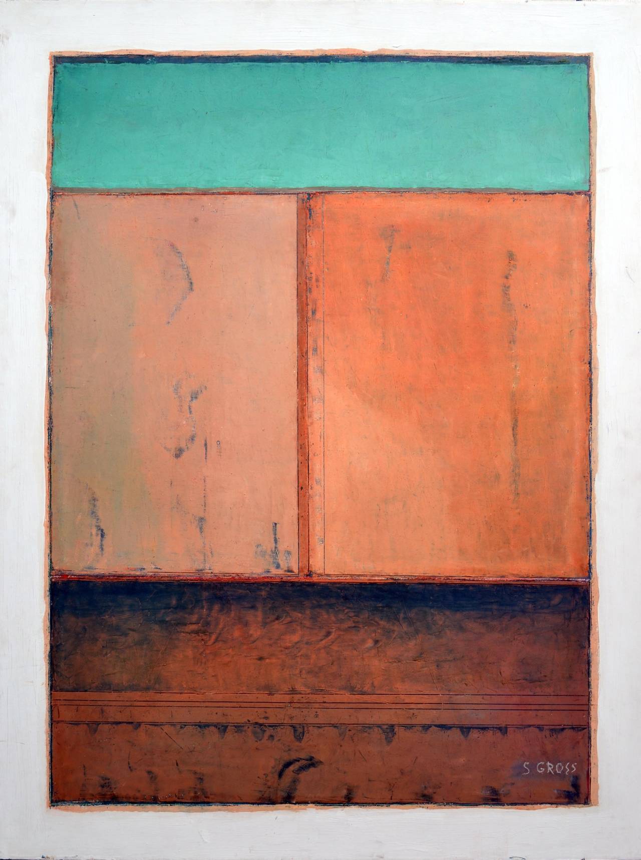 Stewart B. Gross Abstract Painting - Green and Orange Composition